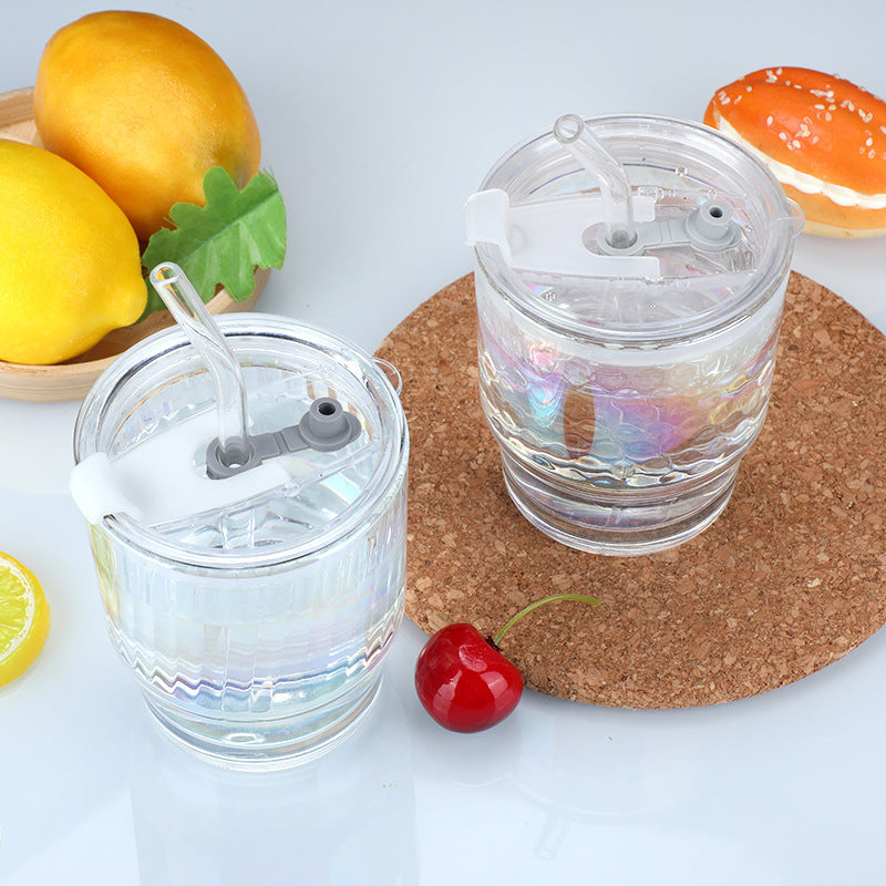 Trendy iridescent bamboo-style tumbler with airtight lid and straw - instagrammable, high-value glass water bottle - perfect for gifting