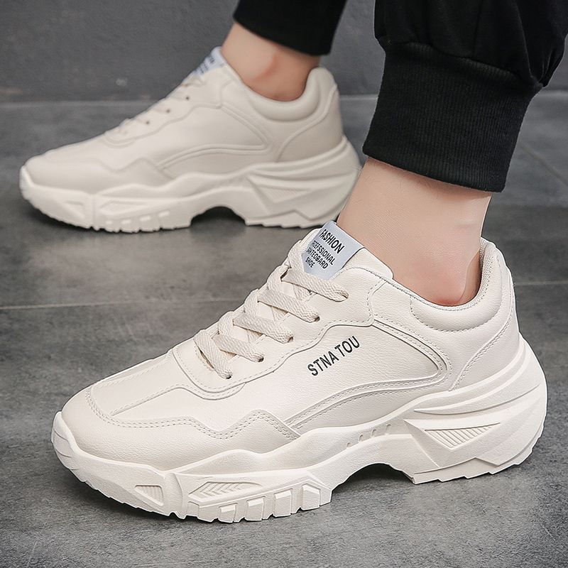 Men's 2025 spring new arrival: korean style trendy white sneakers - versatile, breathable, height increasing, running, casual, athletic, and chunky dad shoes