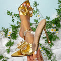 2025 european and american women's shoes: exquisite gold floral embellished, irregular metal heel stiletto sandals - cross-border amazon listing