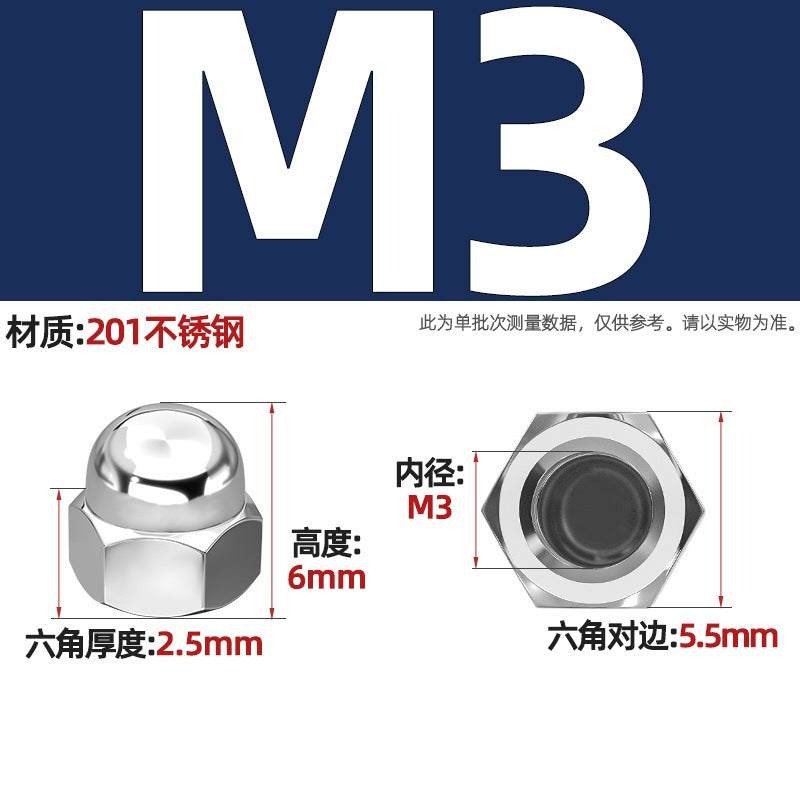 201 stainless steel round ball head hexagonal cover type nut decorative screw cap female cap integrated M4M5M6M8M24