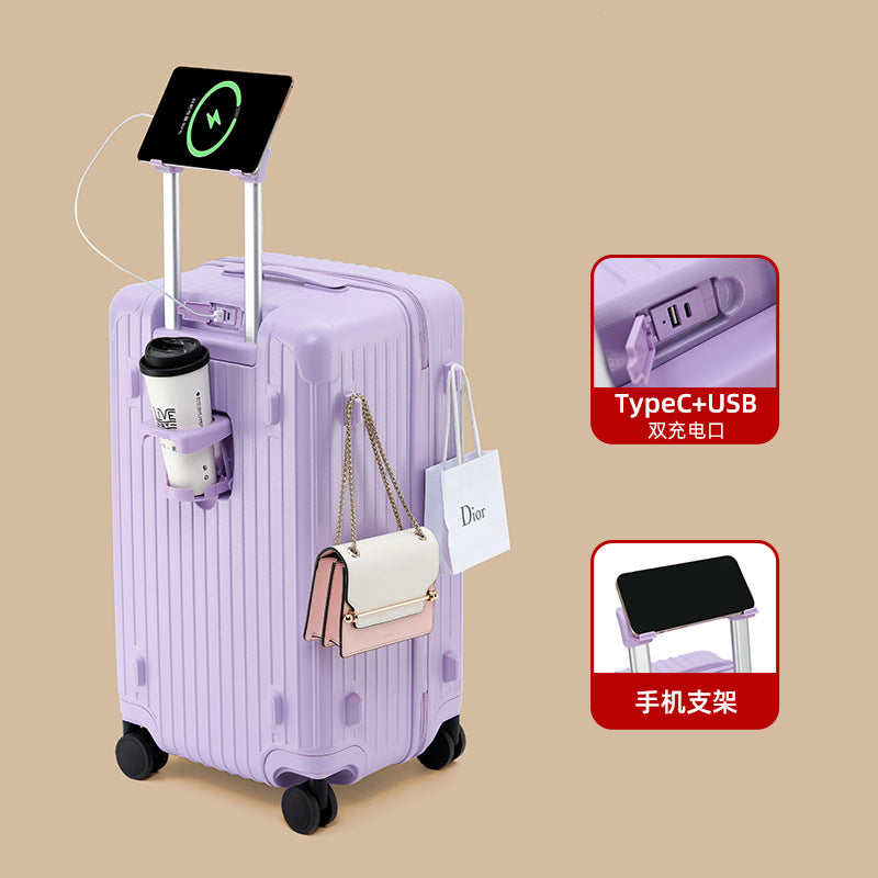 Large-capacity suitcase Women's 24-inch high-value trolley case Universal wheel travel bag Password box Multifunctional leather case