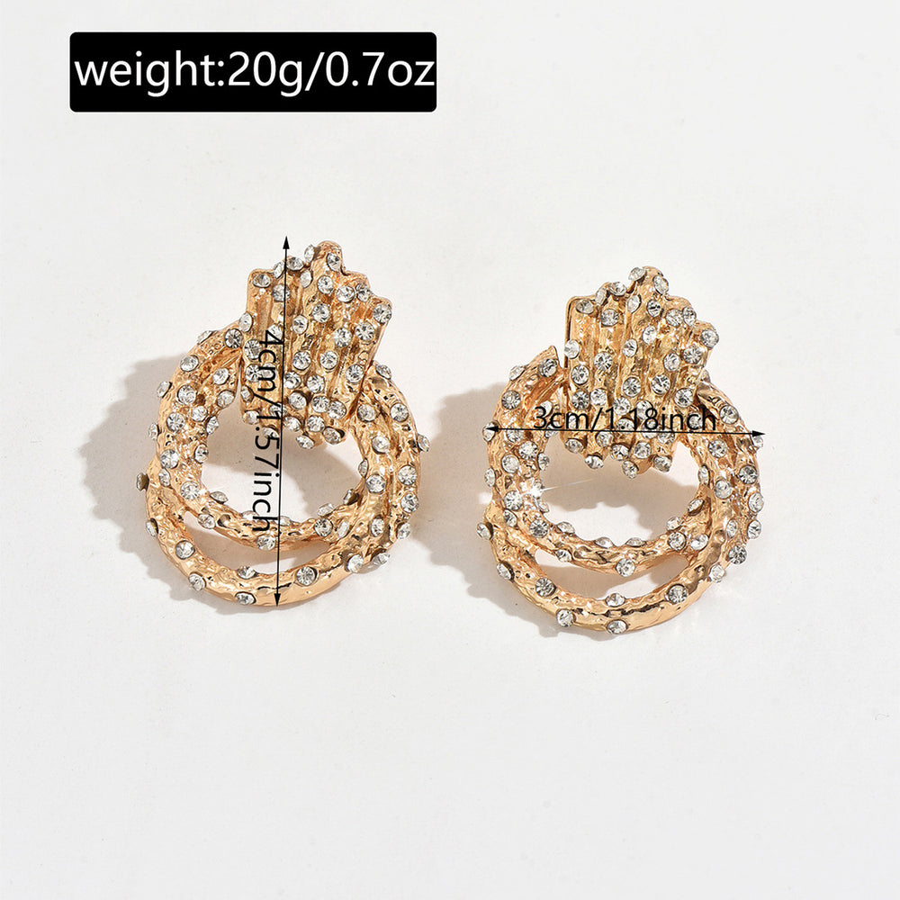 European and american cross-border fashion statement round earrings - trendy layered, irregular, diamond-studded circle earrings