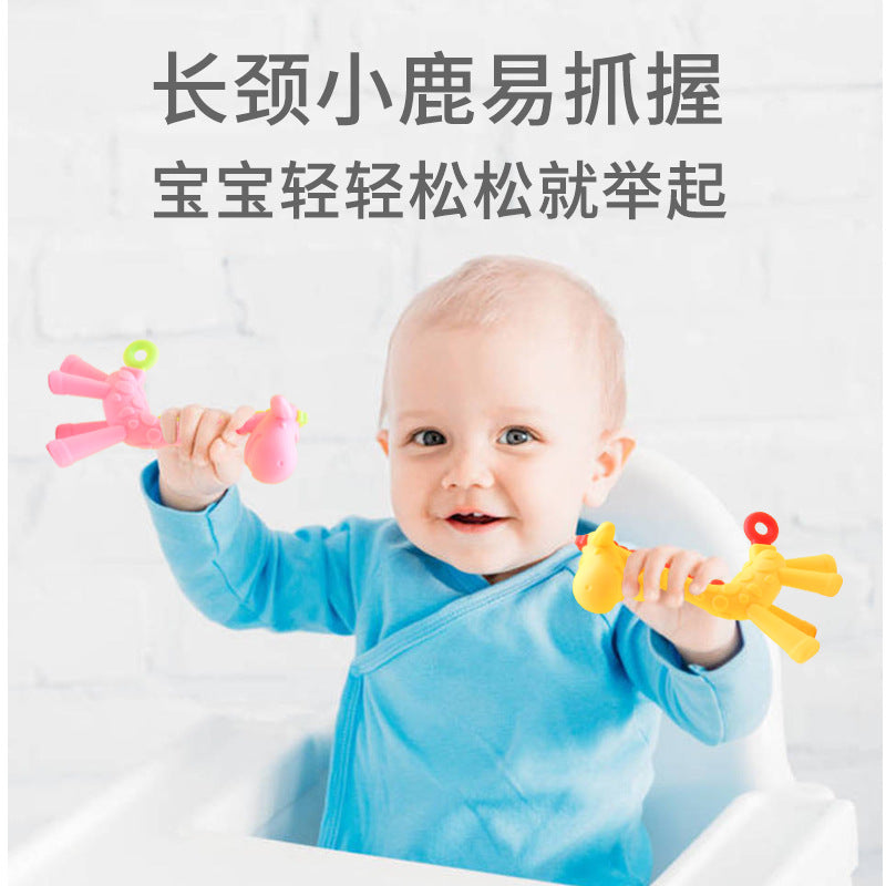 Baby molar stick food grade silicone bite music 3 months teething period baby soothing bite glue giraffe toothpaste