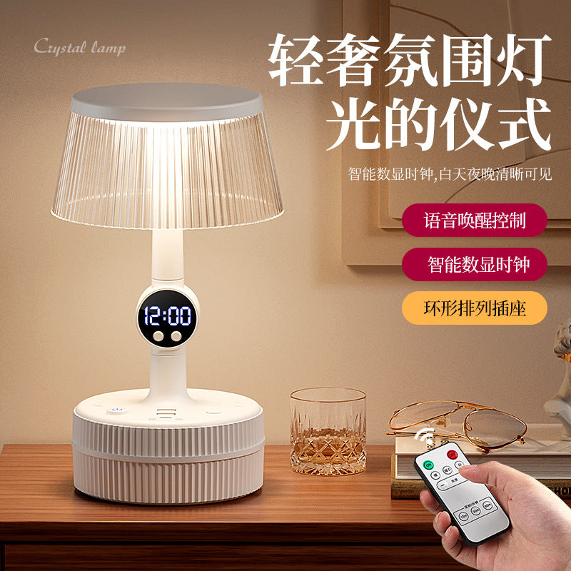 Rechargeable bedside night light with outlet, touch & remote control, multifunctional all-in-one eye-caring bedroom sleep lamp
