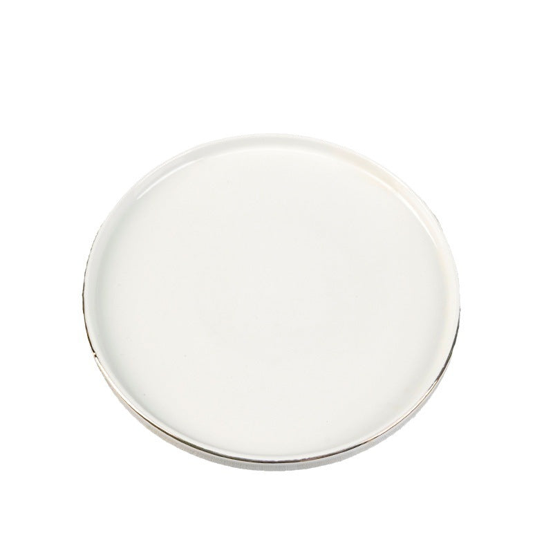 Nordic creative rimmed ceramic steak plate - personalized gold-edged ceramic round plate for restaurants, hotels, pizza, and business use