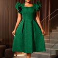new arrivaleleganceruffles square neck dress rose jacquardhigh waist banquet a swing evening dress dress