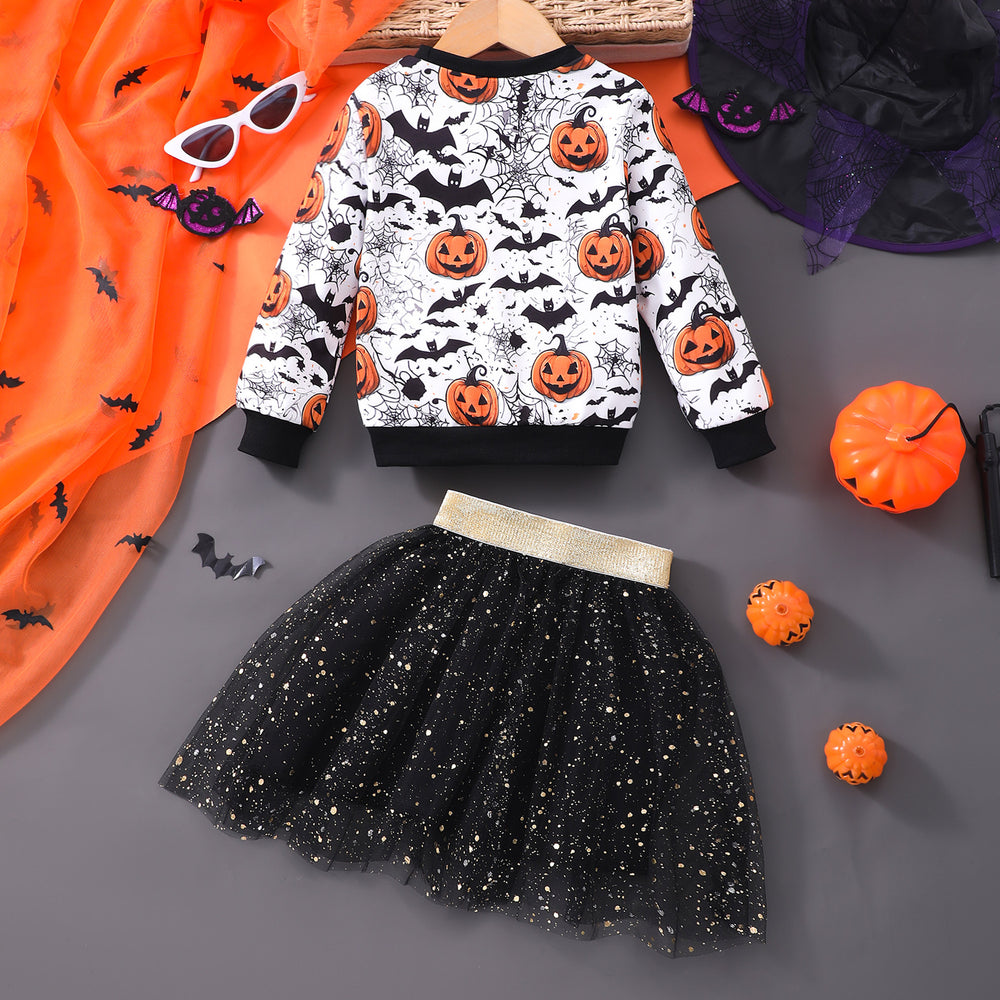 Children's long sleeves round neck sweatshirt + mesh skirt suit