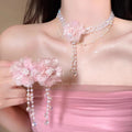 Romantic pink crystal flower pearl earrings - vacation vibes, luxe & ethereal, dopamine dressing