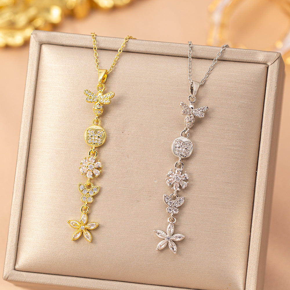 [titanium steel] european and american popular fashion flower necklace for women, accessible luxury, versatile 18k gold high-end clavicle chain accessories