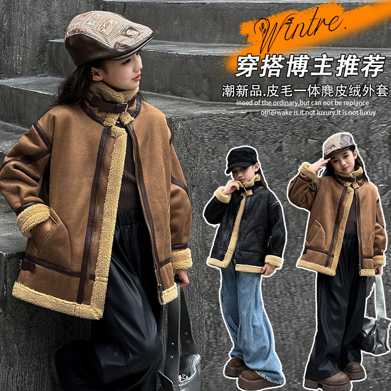 Girls' warm, loose-fit outerwear: new  autumn/winter collection - vintage motorcycle jacket, fleece-lined, extra thick jacket coat