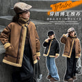 Girls' warm, loose-fit outerwear: new  autumn/winter collection - vintage motorcycle jacket, fleece-lined, extra thick jacket coat