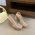 2026 new korean style transparent printed wedge sandals platform fish mouth women's shoes vacation style height increasing slides