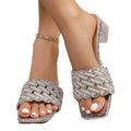 2026 summer new rhinestone braided square toe sandals women's flip flops cross-border women's shoes one piece dropshipping wholesale collection