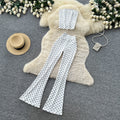 Retro polka dot tube top vest high waist bootcut pants women's summertwo-piece setwork clothing style silmslimming lookcasualsuit