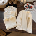 Girls' base layer top - new spring styles: stylish and versatile solid color knit fleece-lined base layer top, trendy knitted sweater for baby girls
