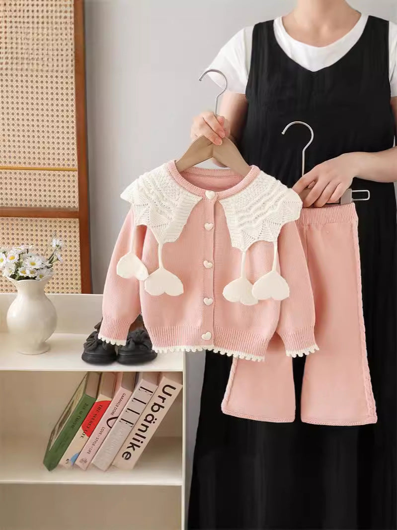 Girls' knit sweater set - new autumn/winter  collection: handmade heart detail, perfect for little girls