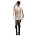 Women's autumn/winter new fashion elegant stand collar cinched waist flared sleeve solid color cape style wool coat outerwear