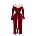 Autumn/winter elegant color block off-the-shoulder long sleeve single-breasted waist-defining knit dress - women's french style sweater dress