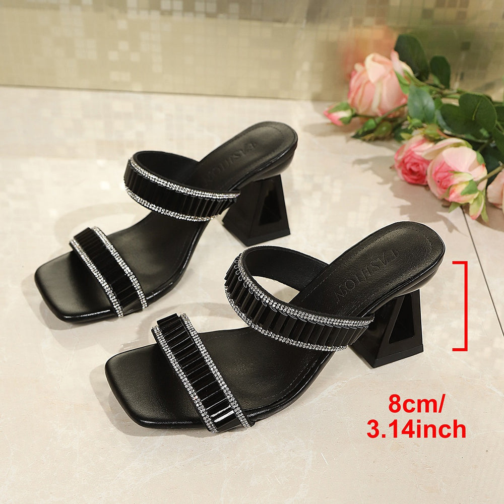 Plus size french style high heel slippers for women - 2026 summer new fashion versatile rhinestone ankle strap high heel sandals