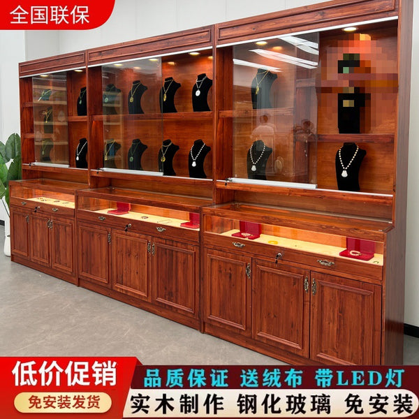 Solid wood antique jewelry display cabinet glass counter jade display cabinet jewelry cabinet ornament