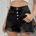 Fashion cross-border summer new women's clothing   slimming look one-row button denim ripped shorts hot pants for women
