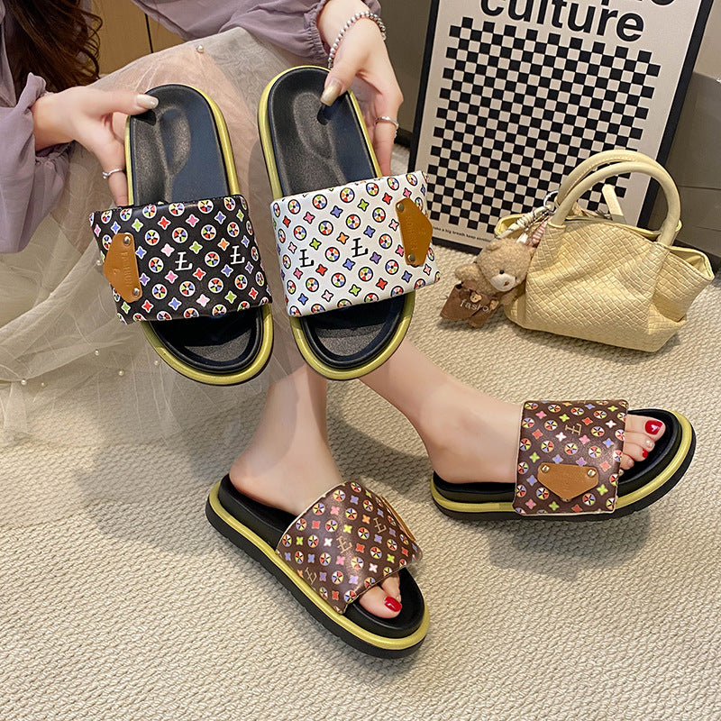 Thick sole slippers women's summernew arrivaloutwear men's and women's fashiontrendy brand letternon-slipeasiest for matchlettercouple flip-flops