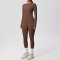 nude double-sided brushed tight long sleeves yoga suit outdoor running slimming look fitness pants sports suit women