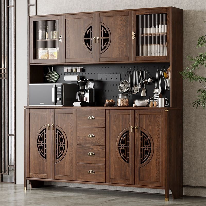 New chinoiserie solid wood sideboard all-in-one wall-mounted tea cabinet kitchen dining room living room wine cabinet solid wood storage cabinet