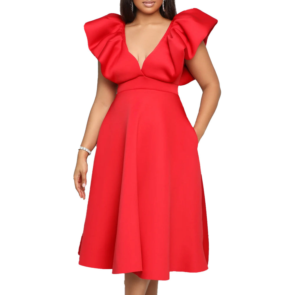 C8544plus sizeexport women's clothingsummernew arrivaldeep v neckhigh waist banquet dress a-line africandress