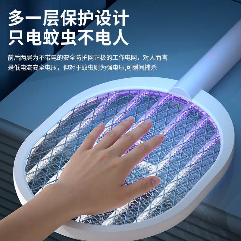 electric mosquito swatter and mosquito killer lamp two-in-one usb rechargeable 1800mah lithium battery outdoor mosquito swatter with bottom base wholesale