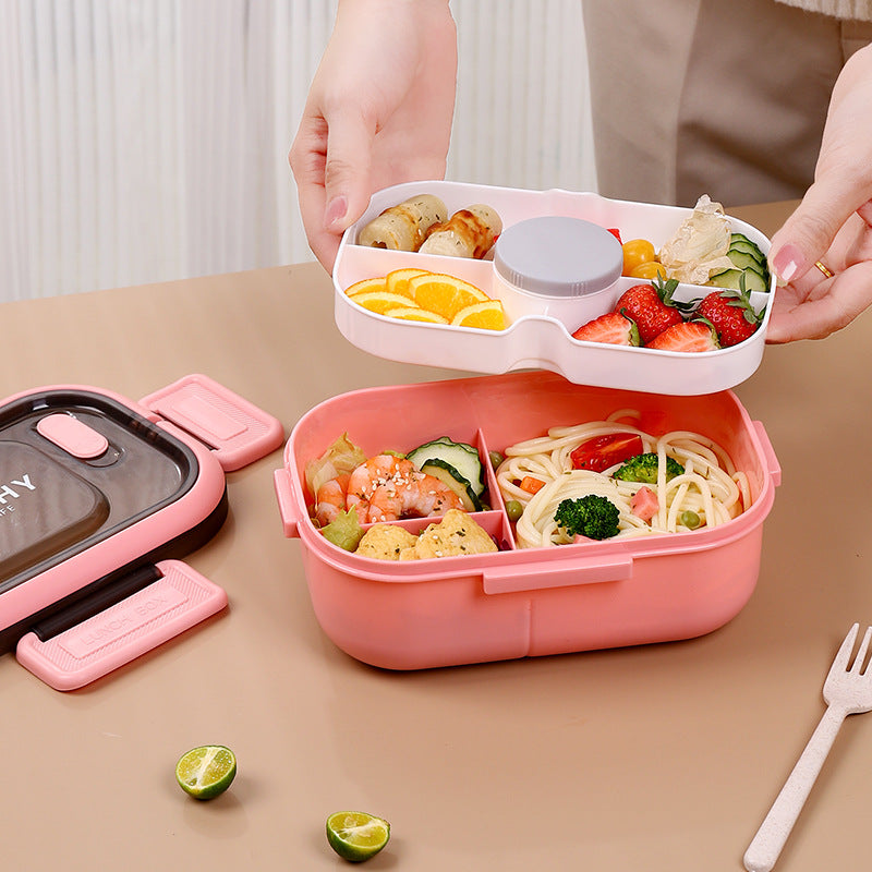 Microwave-safe lunch box with divided compartments, rectangular bento box, portable outdoor plastic meal container for healthy eating and fruit