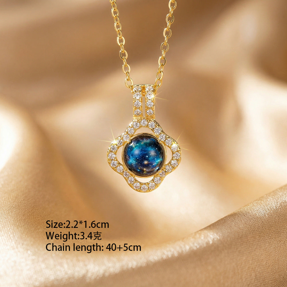 European and american cross-border hot-selling copper inlaid zirconium full diamond planet necklace for women, light luxury niche style, non-fading clavicle chain jewelry