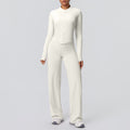 New arrival: solid color brushed fleece breathable zip-up jacket & wide-leg yoga pants set - perfect for running, fitness, and activewear