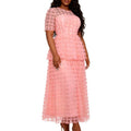 pink stereo rose mesh dress short-sleeved see-through waist evening elegant cake skirt dress