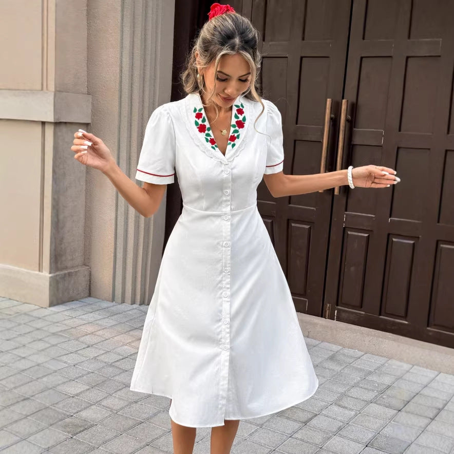 new arrival: cross-border fashion women's white v-neck bodycon dress