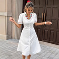new arrival: cross-border fashion women's white v-neck bodycon dress