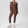 Ready-to-ship cross-border double-sided brushed microfiber seamless, breathable, and skin-friendly three-piece activewear set for women, perfect for running, fitness, and yoga