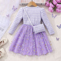New girls' long-sleeve star mesh dress with matching mini bag