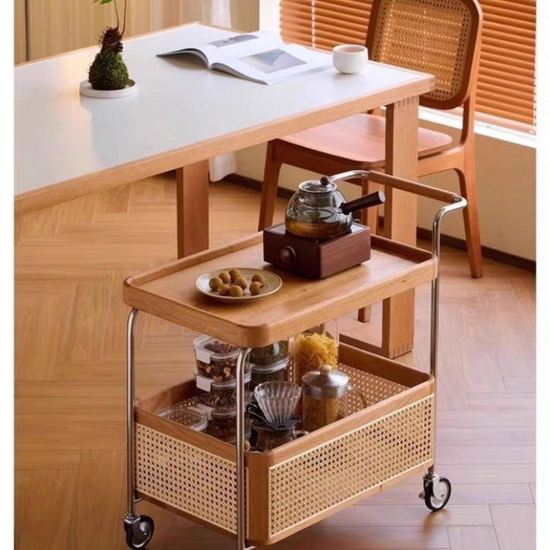 Solid wood mobile with wheel edge few stainless steel storage medieval trolley living room storage rattan storage simple coffee table