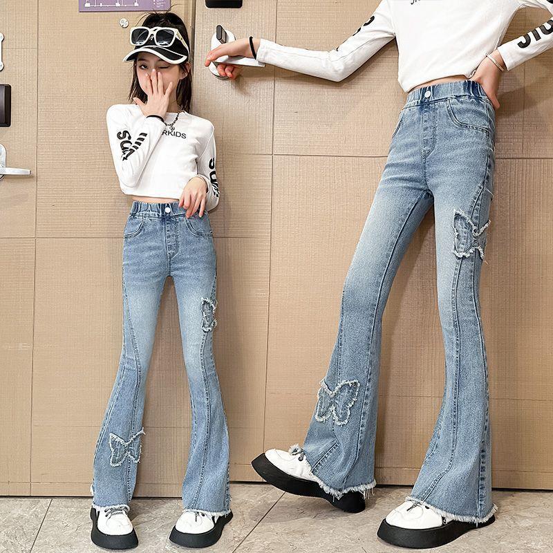 Girls' jeans: new  spring/autumn styles - stylish kids' elastic waist pants for girls, spring flare jeans for mid-to-large children