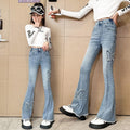 Girls' jeans: new  spring/autumn styles - stylish kids' elastic waist pants for girls, spring flare jeans for mid-to-large children