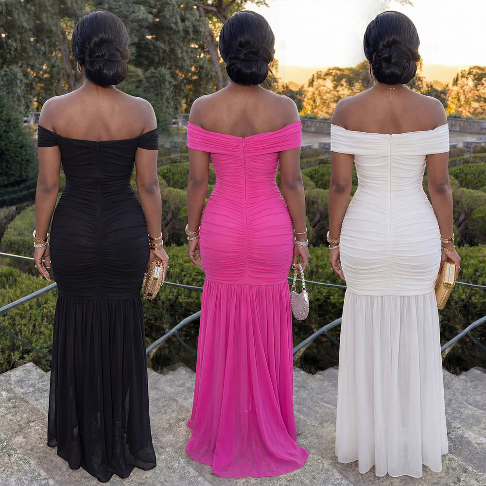 C7660 cross-border   fashion women's sexy solid color mesh bandeau bodycon dress