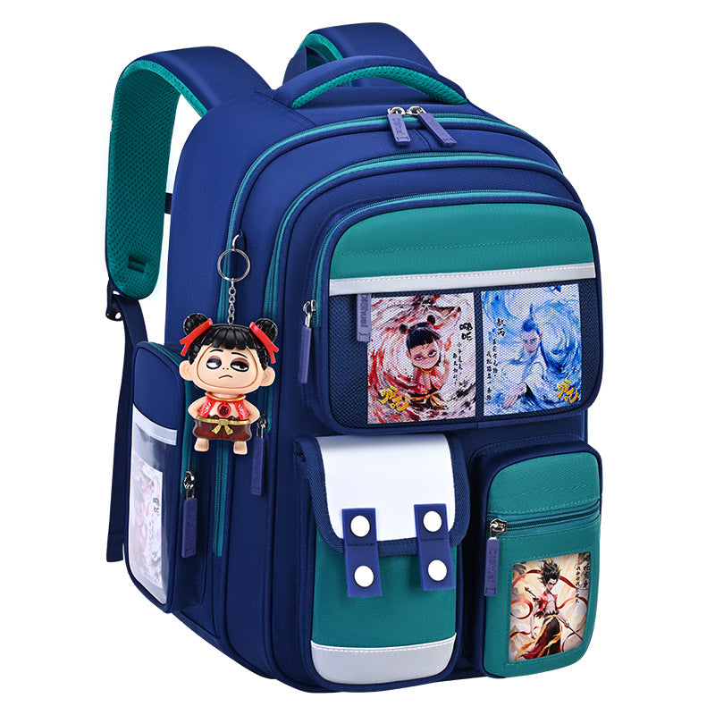 New nezha backpack for boys and girls, grades 1-6: spine protection, lightweight design, and extra-large capacity