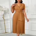 D593  fashion sexy short sleeve v neckfashionelegantelegance pleated plus sizehigh waist african dress