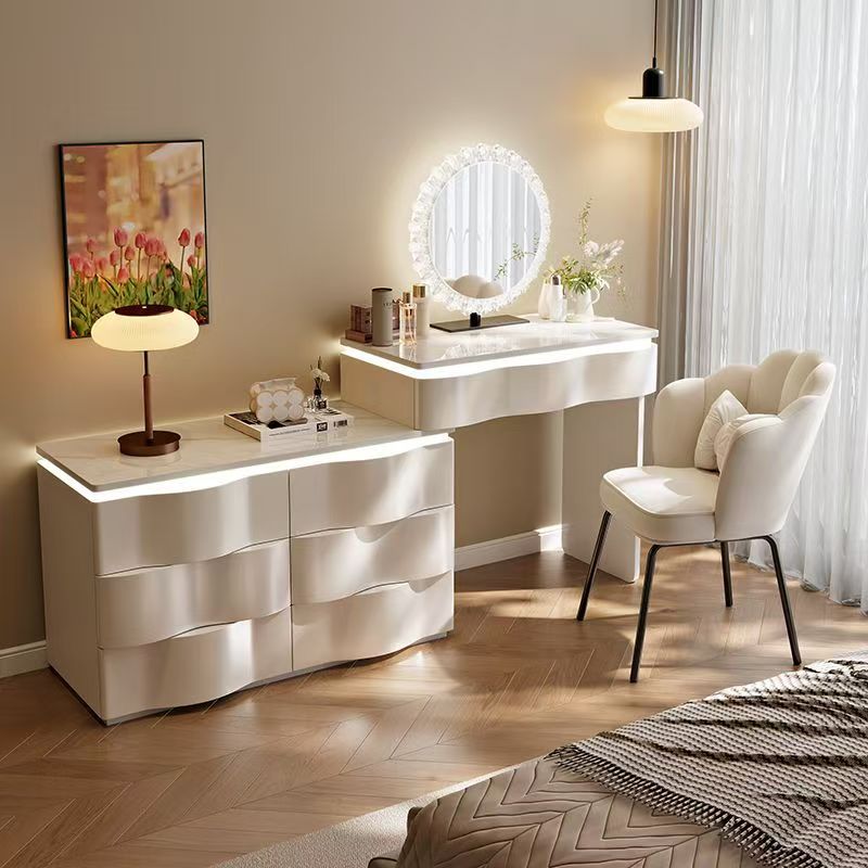 2025 new luxury solid wood vanity table - minimalist bedroom makeup desk with integrated chest of drawers, small storage cabinet, and makeup mirror