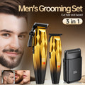 professional hairdressing set, hairdressing electric clipper, oil head carving scissors, shaving bald head machine, three-piece set