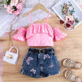 new product summergirl denim vest tops+suspender intimates+green 100% off skirt+belt four-piece set