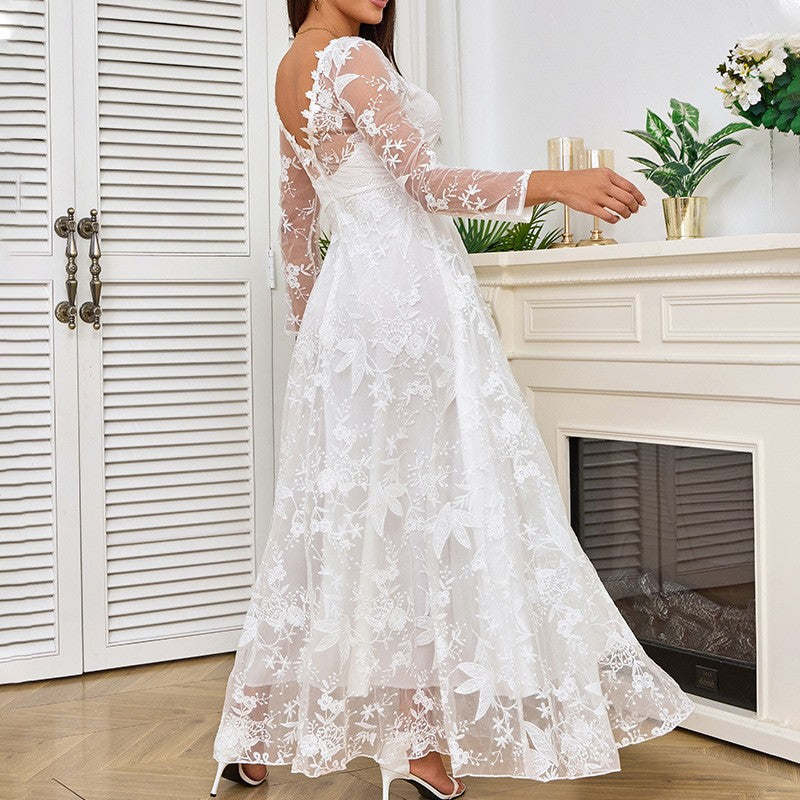 spring new arrivals: european & american style women's clothing - -ready long sleeve off-the-shoulder bridal wedding dress gown