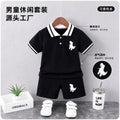 children's wear: boys' summer casual fashion dinosaur embroidered polo shirt + shorts two-piece set - wholesale
