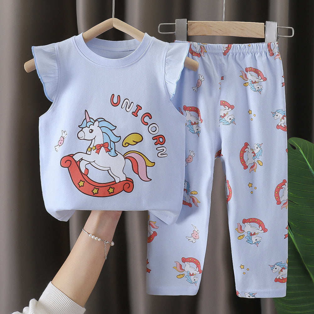 Kids' short-sleeve cotton set: summer t-shirt & pajamas for boys & girls - perfect for home wear and sleepwear